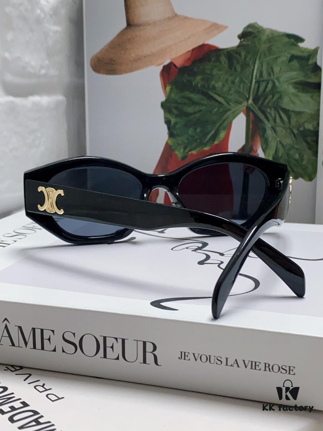 Celine Lisa's Same Style Retro Triumphal Arch Sunglasses for Women, New Trendy UV-Proof Slimming Luxury Black and Gold Sunglasses