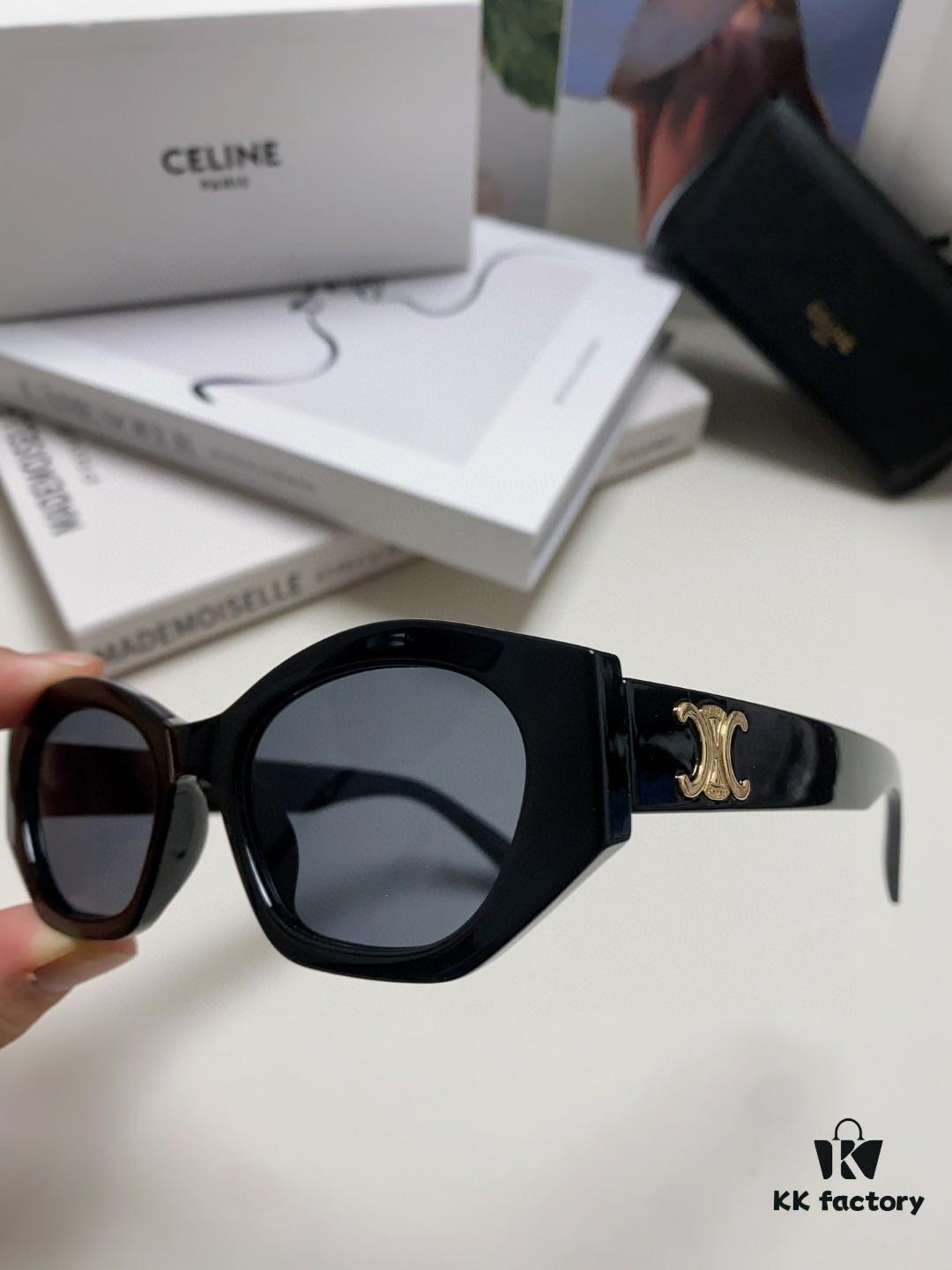 Celine Lisa's Same Style Retro Triumphal Arch Sunglasses for Women, New Trendy UV-Proof Slimming Luxury Black and Gold Sunglasses