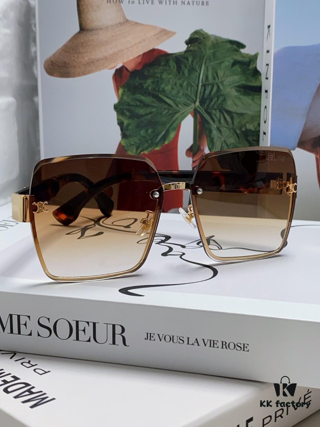 Celine Official Website Latest Top-Quality Edged Unisex Retro Square Sunglasses for Women and Men, Frameless UV Protection Stylish Slimming Sun Glasses with Premium Feel