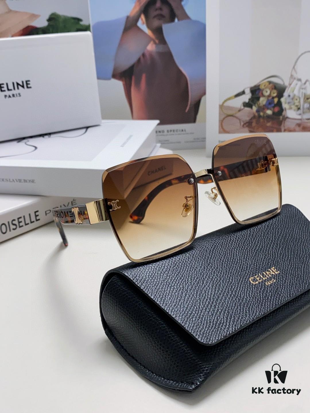 Celine Official Website Latest Top-Quality Edged Unisex Retro Square Sunglasses for Women and Men, Frameless UV Protection Stylish Slimming Sun Glasses with Premium Feel