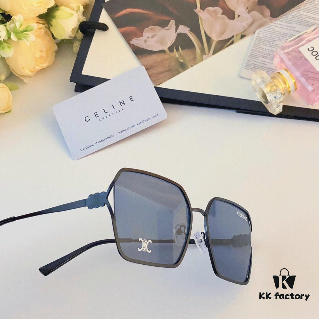 Celine-Style Korean Fashion Metal Frame Oversized Sunglasses for Women, Trendy Round UV Protection Shades Unisex, Ins Style Streetwear Eyewear