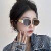 Celine Cat-Eye Sunglasses for Women, 2024 New Arrival, High-End Metal Frame, Small Oval Retro Style, Brown Tinted Sun Glasses