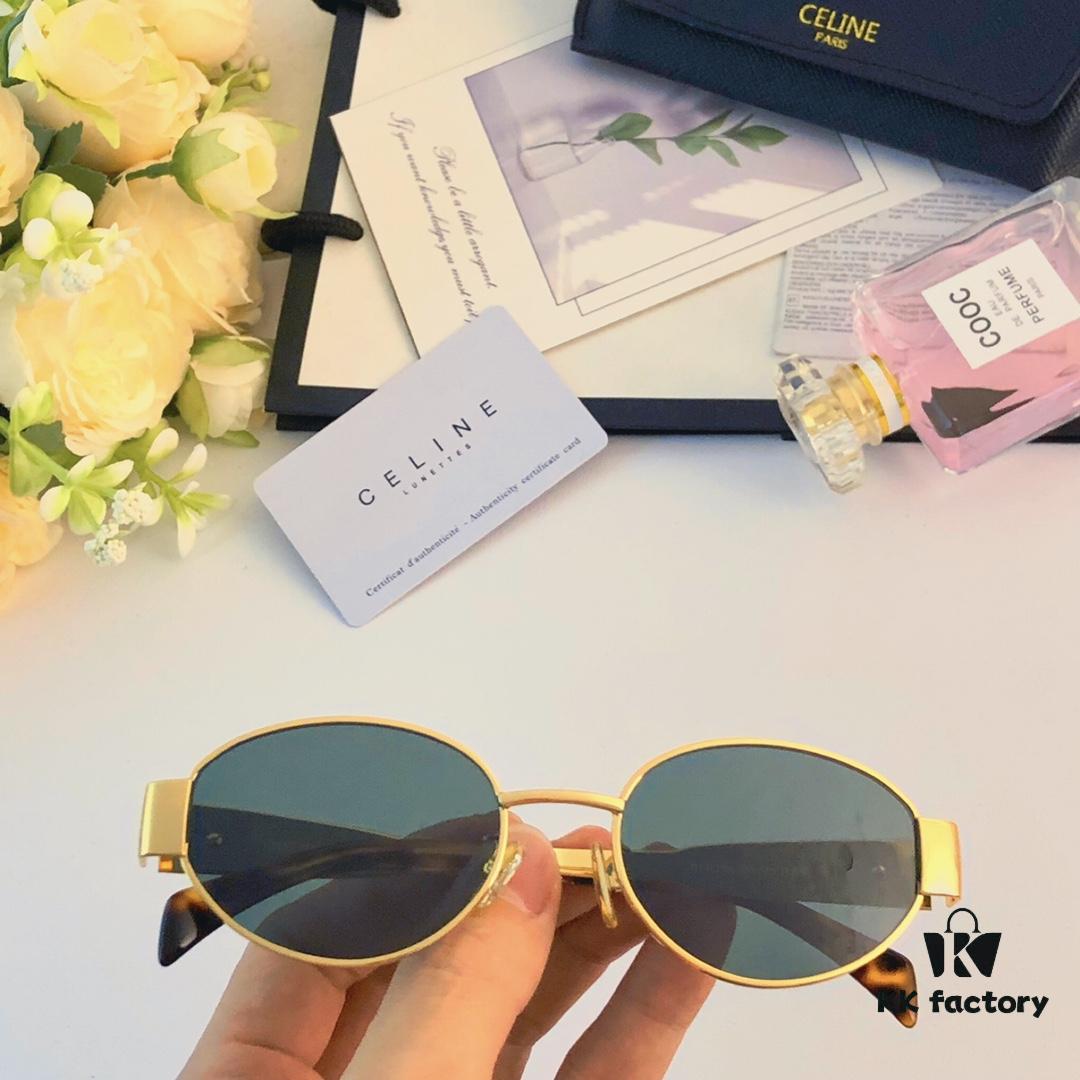 Celinelisa Style Vintage Oval Cat-Eye Sunglasses for Women, High-End 2024 New Round Sun Glasses with Gold Frame, Flattering for Round Faces