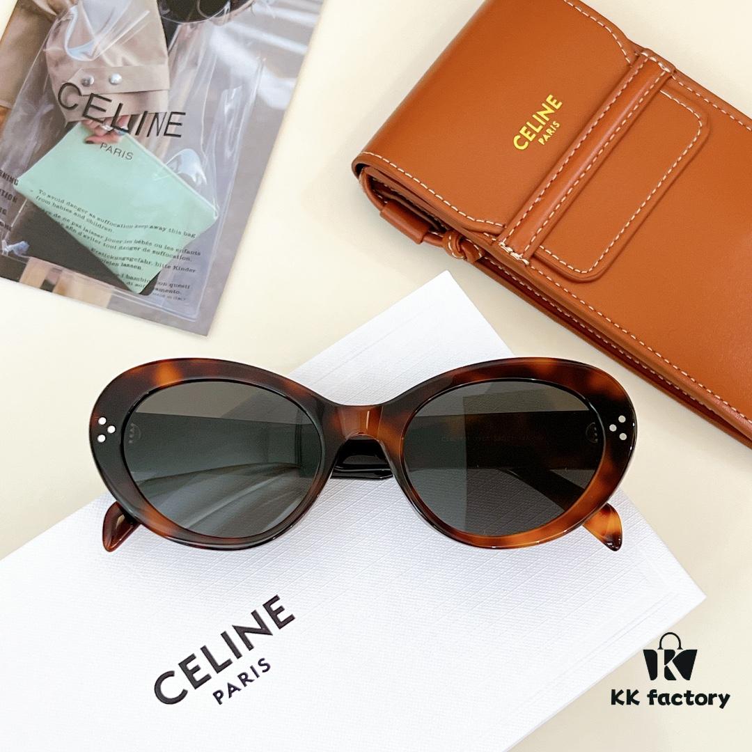 CELINE New Arrival Poster Style Simple and Versatile Sunglasses in Candy Colors, Oval Frame with Signature Logo Design, Fashionable and Everyday Wear, Popular on Xiaohongshu Among Influencers, Model: CL40193I, Size: 53-21-145