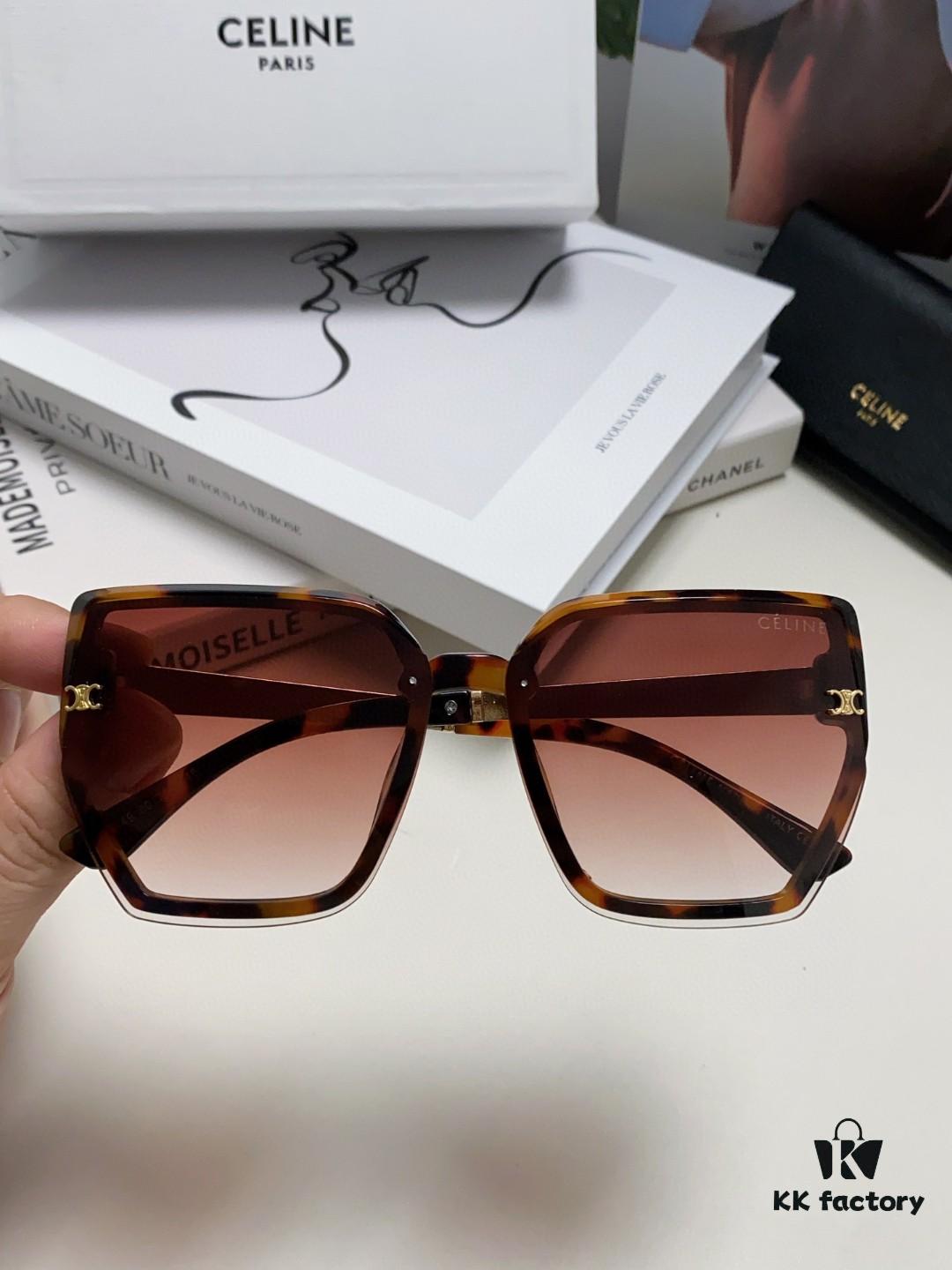 Celine 2024 New Arrival Luxury Elegant Large Square Frame Society Lady Sunglasses for Women, Stylish Oversized Round Face Sun Protection Shades