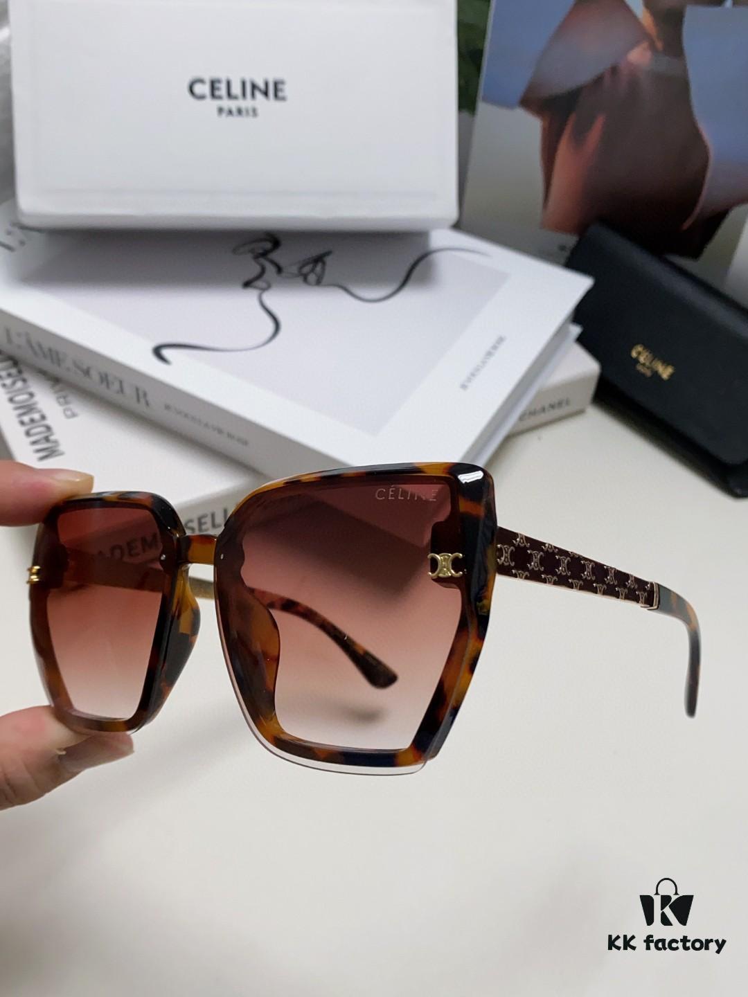 Celine 2024 New Arrival Luxury Elegant Large Square Frame Society Lady Sunglasses for Women, Stylish Oversized Round Face Sun Protection Shades