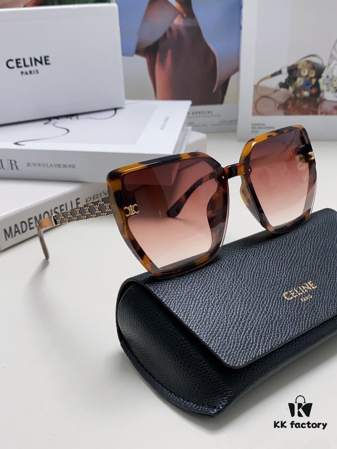 Celine 2024 New Arrival Luxury Elegant Large Square Frame Society Lady Sunglasses for Women, Stylish Oversized Round Face Sun Protection Shades