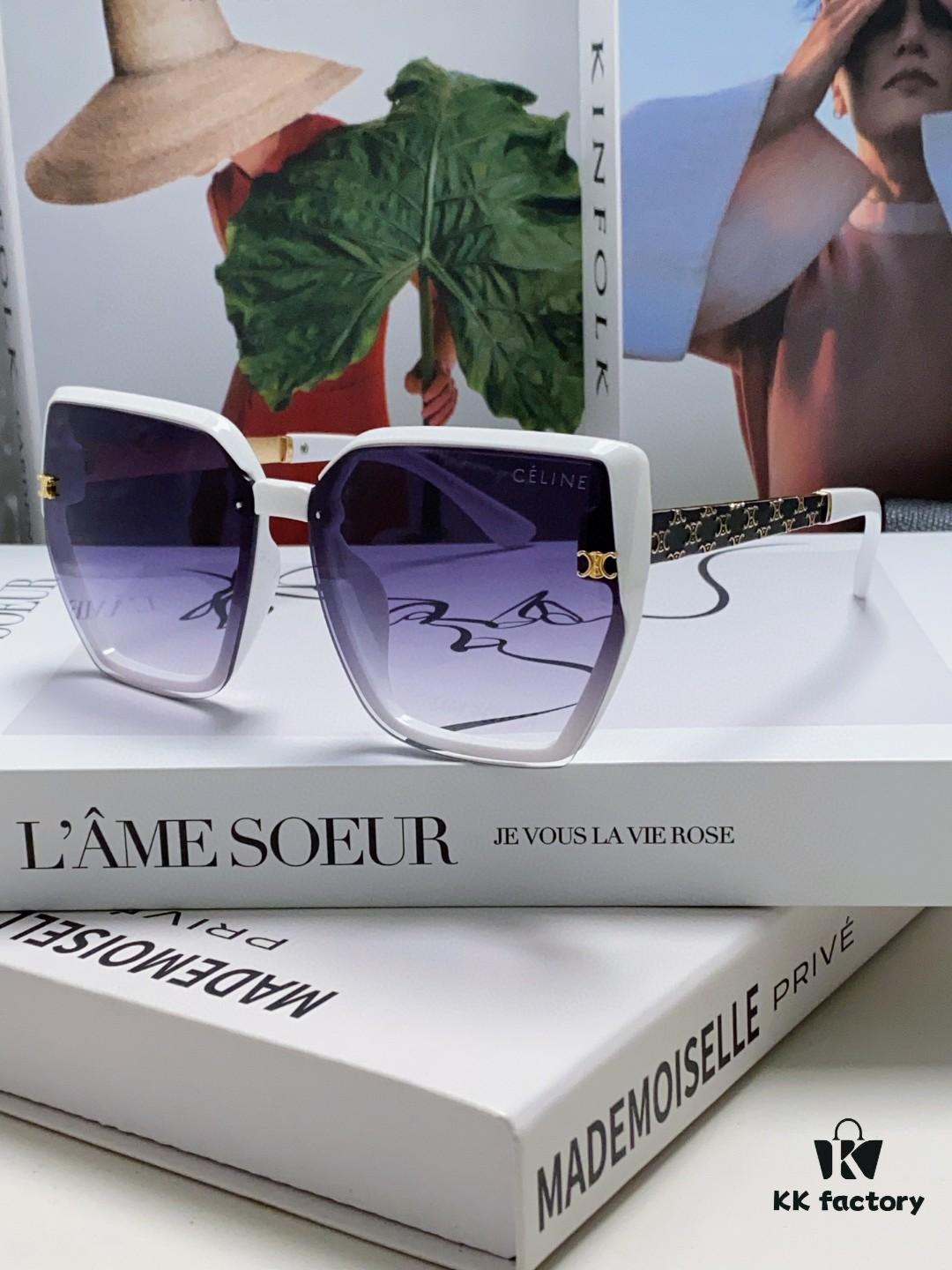 Celine 2024 New Arrival Luxury Elegant Large Square Frame Society Lady Sunglasses for Women, Trendy Oversized Round Face Sun Shades