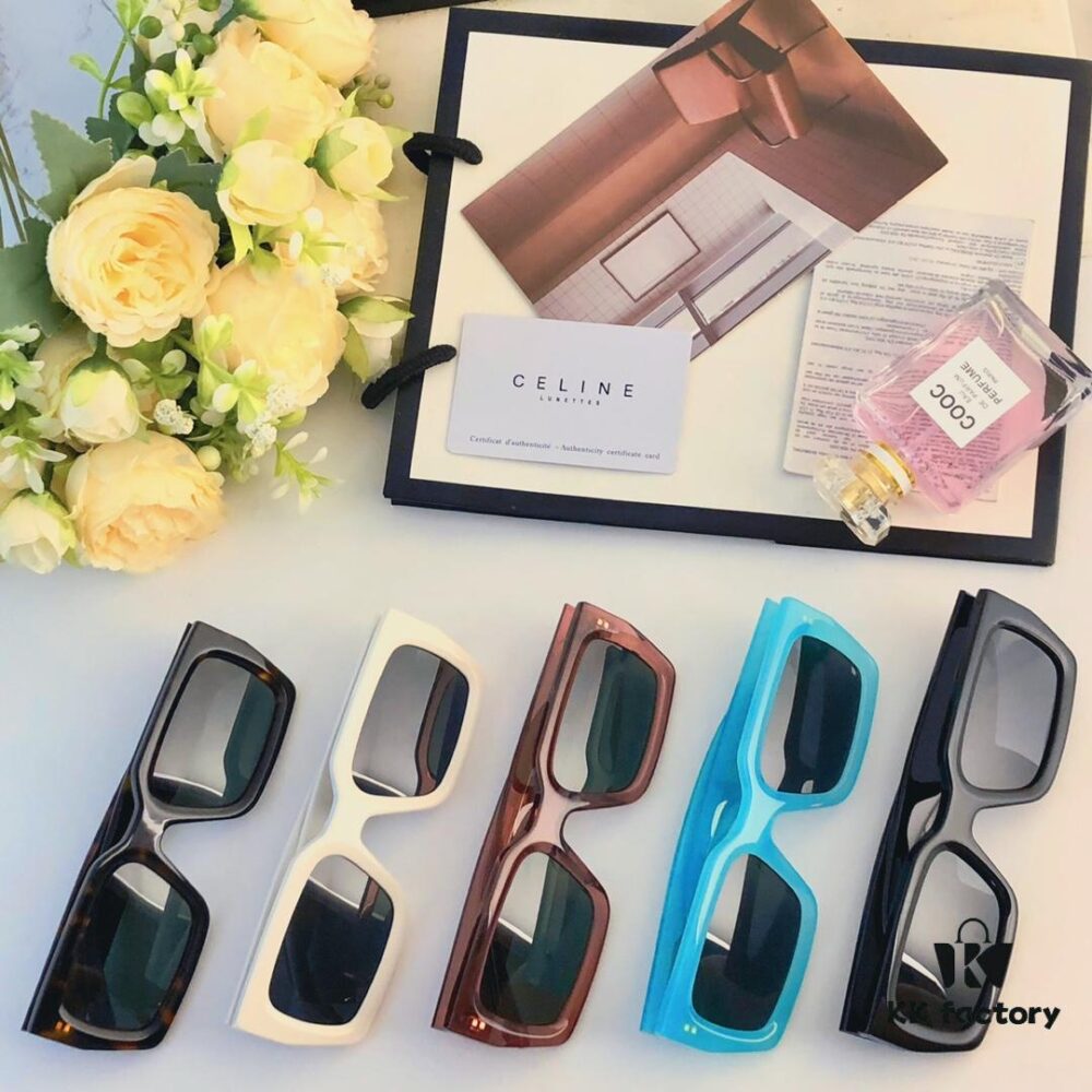 Celine New Square Frame Metal Detail Sunglasses, Stylish Unisex UV Protection Sun Glasses