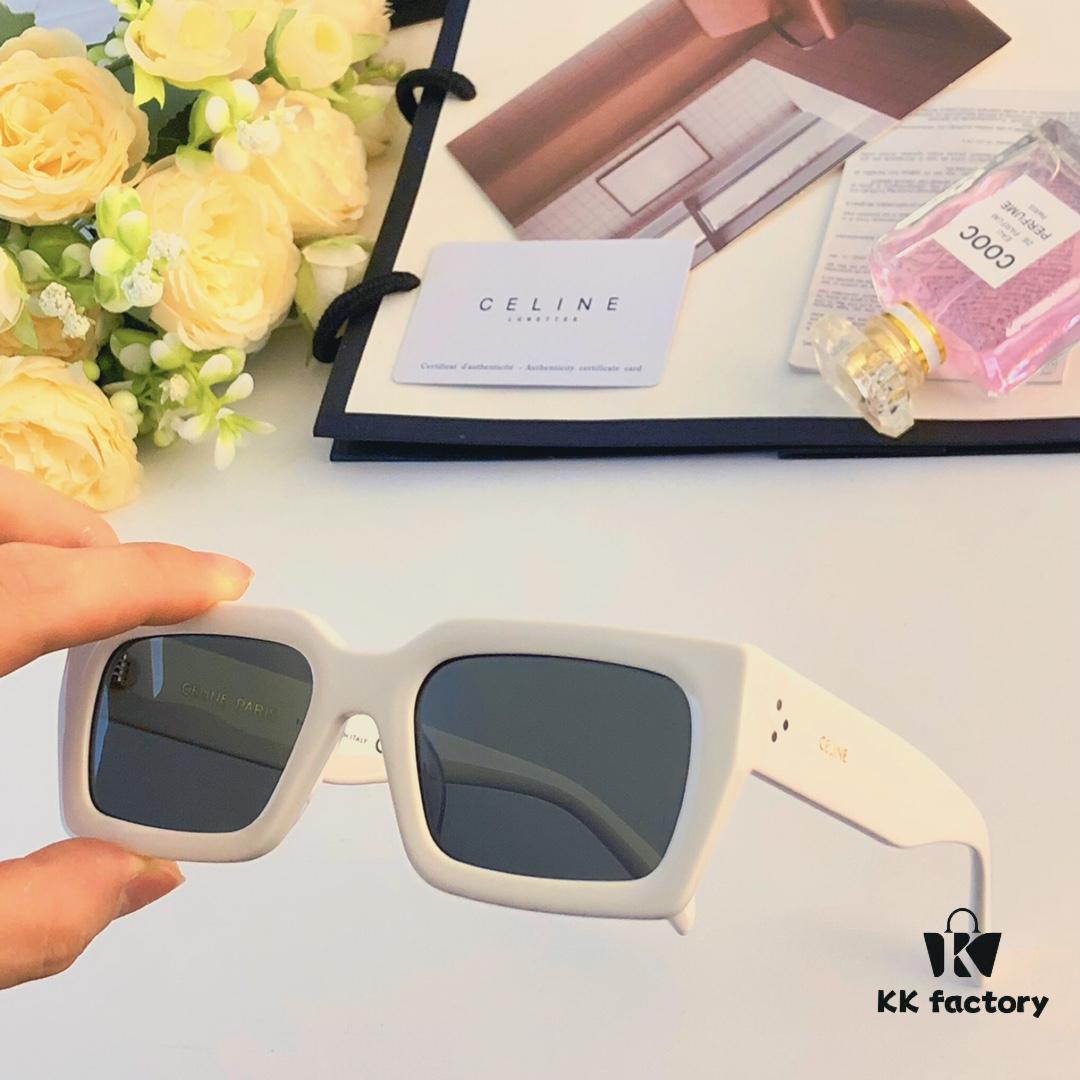 Celine New Square Frame Metal Detail Sunglasses, Stylish Unisex UV Protection Sun Glasses