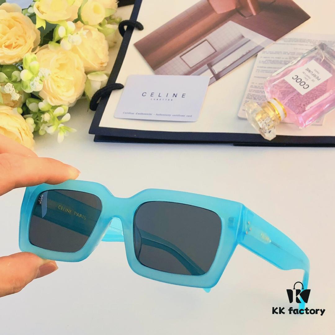 Celine New Square Frame Metal Detail Sunglasses, Stylish Unisex UV Protection Sun Glasses