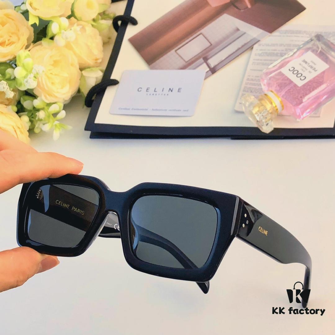 Celine New Square Frame Metal Detail Sunglasses, Stylish Unisex UV Protection Sun Glasses