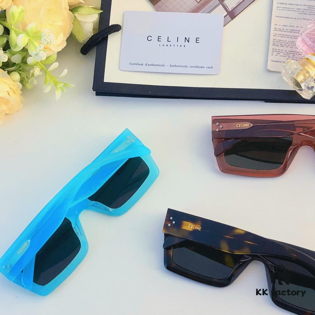 Celine New Square Frame Metal Detail Sunglasses, Stylish Unisex UV Protection Sun Glasses