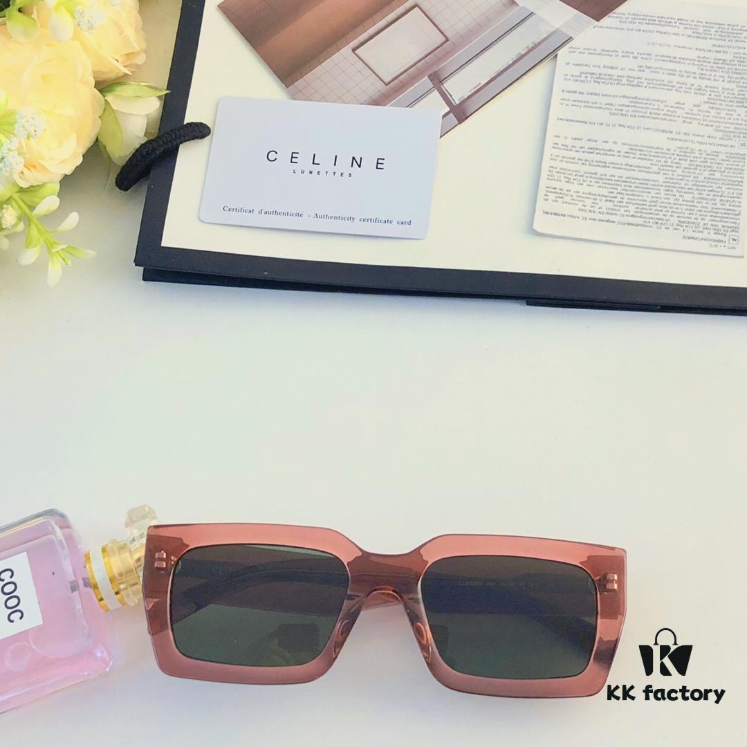 Celine New Square Frame Metal Detail Sunglasses, Stylish Unisex UV Protection Sun Glasses