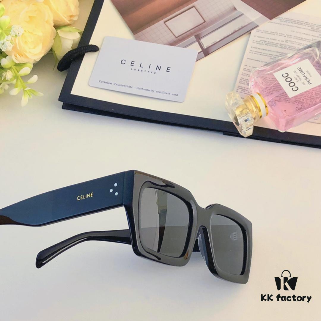 Celine New Square Frame Metal Detail Sunglasses, Stylish Unisex UV Protection Sun Glasses
