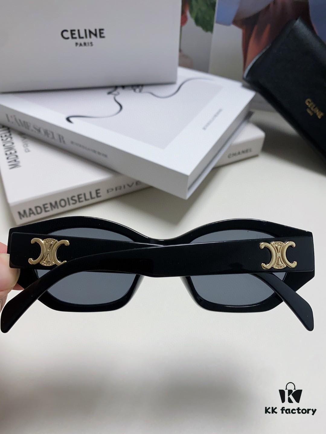 Celine Lisa's Same Style Retro Triumph Arch Sunglasses for Women, New Trendy UV-Proof High-End Slimming Sun Glasses, Black and Gold Eyewear