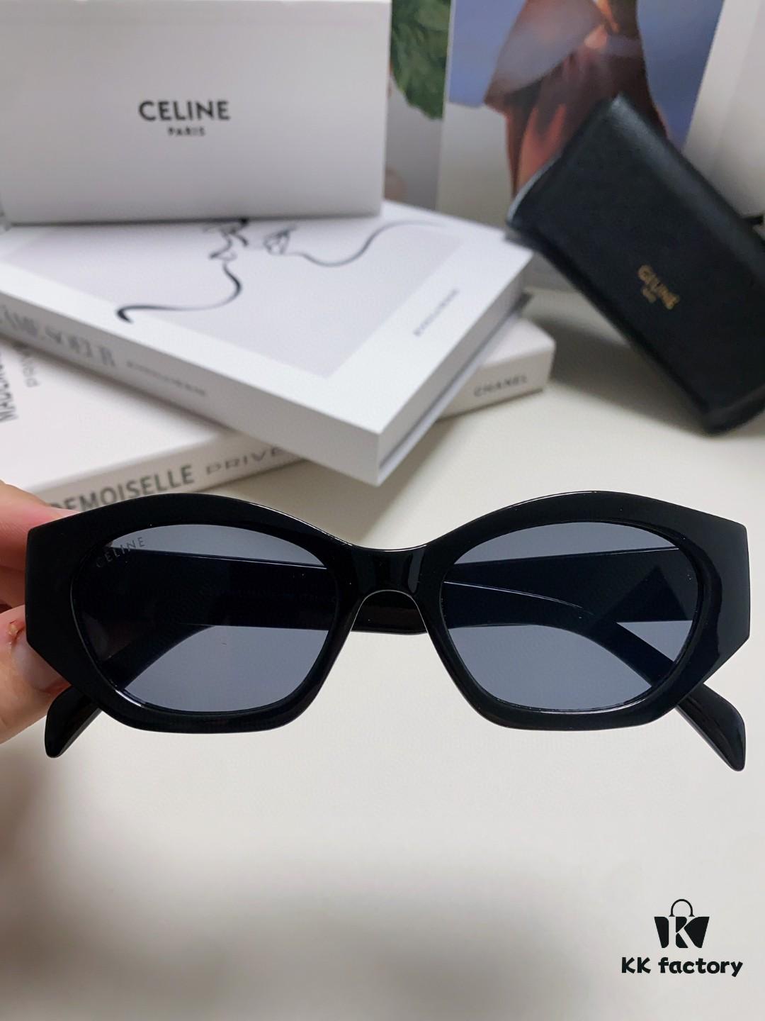 Celine Lisa Same Style Retro Triumph Arch Sunglasses for Women, New Trendy UV-Proof Slimming Luxury Sunglasses, Black and Silver Eyewear