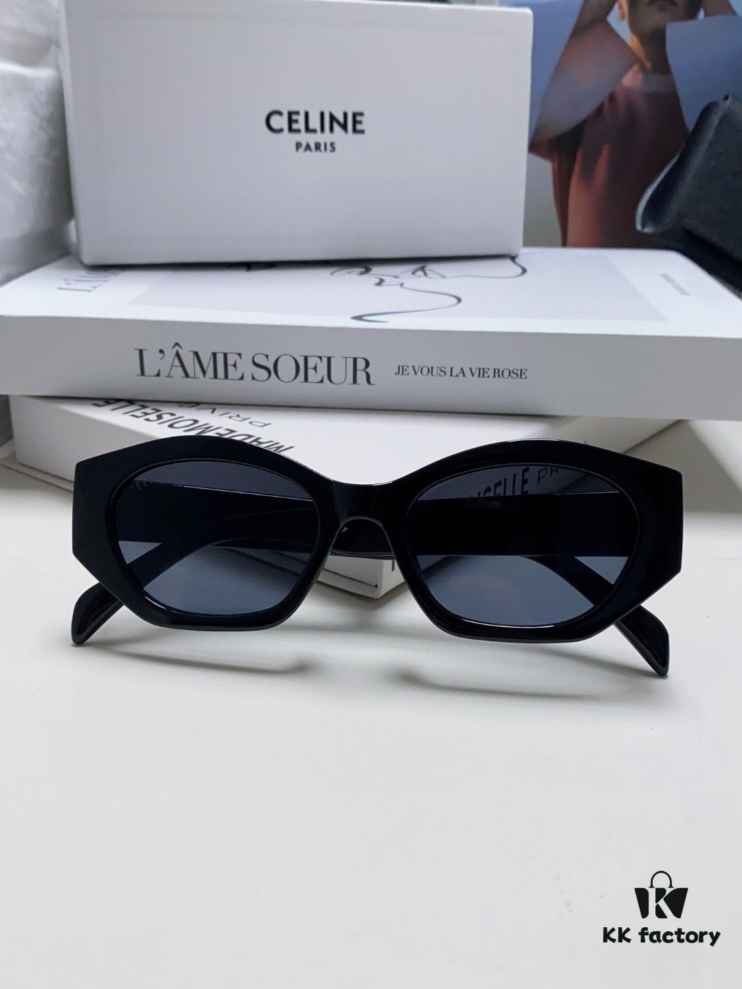 Celine Lisa Same Style Retro Triumph Arch Sunglasses for Women, New Trendy UV-Proof Slimming Luxury Sunglasses, Black and Silver Eyewear