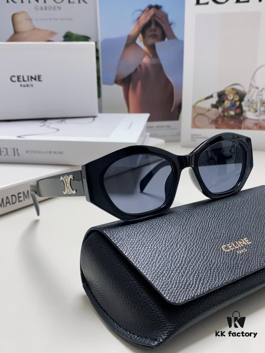 Celine Lisa Same Style Retro Triumph Arch Sunglasses for Women, New Trendy UV-Proof Slimming Luxury Sunglasses, Black and Silver Eyewear