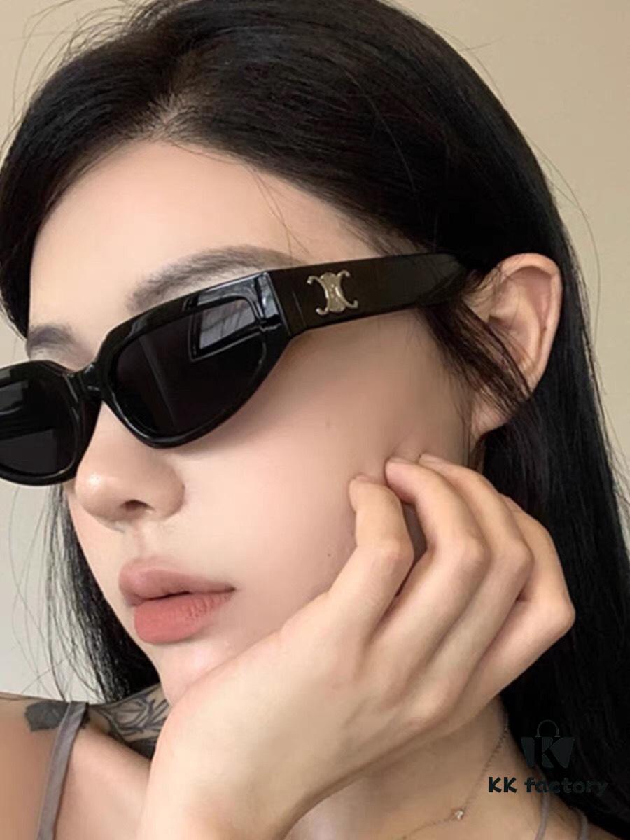 Celine 2024 New Retro Cat-Eye Small Frame Sunglasses for Women, Trendy European and American Style, Square and Round Face Flattering, High-End Fashion Sun Glasses