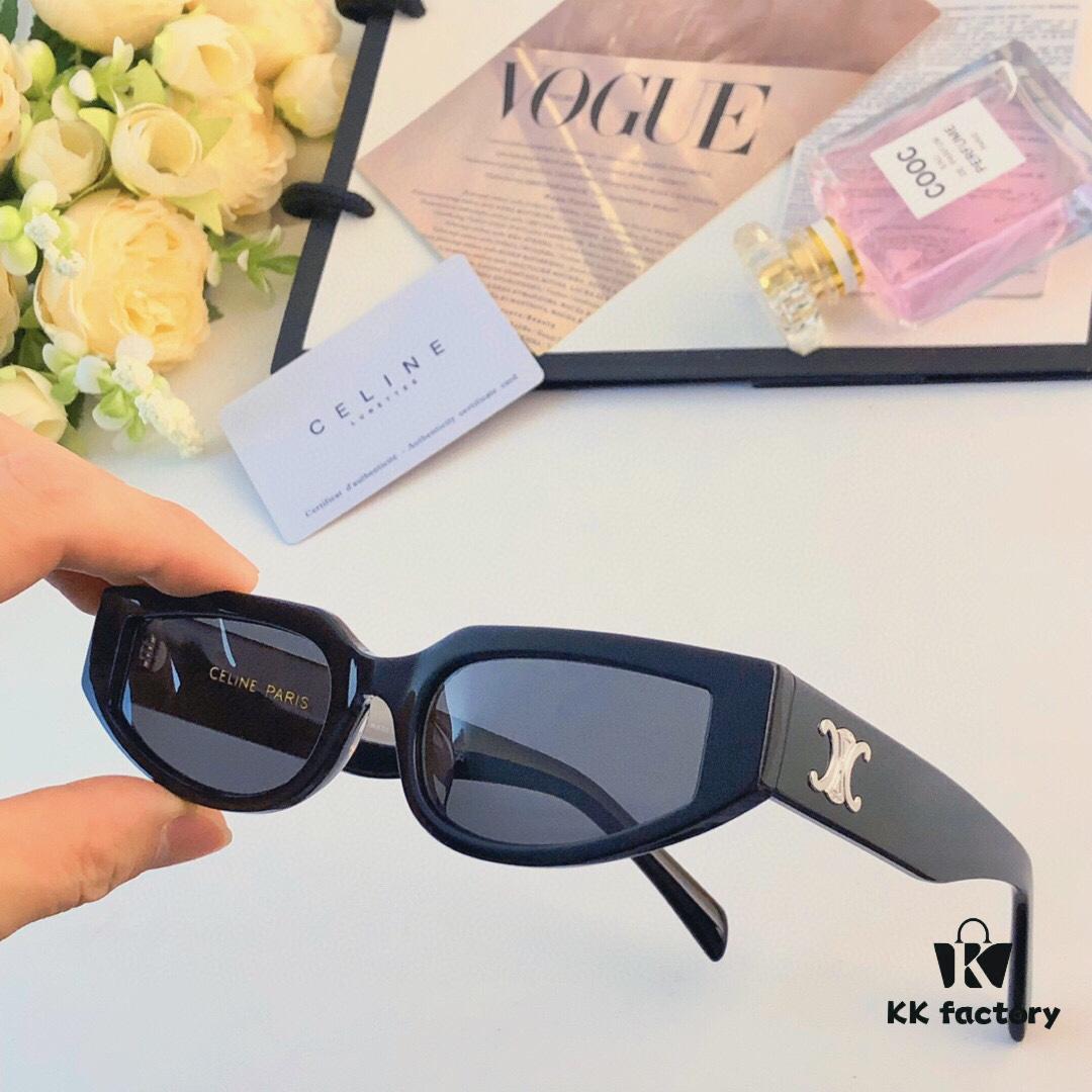Celine 2024 New Retro Cat-Eye Small Frame Sunglasses for Women, Trendy European and American Style, Square and Round Face Flattering, High-End Fashion Sun Glasses