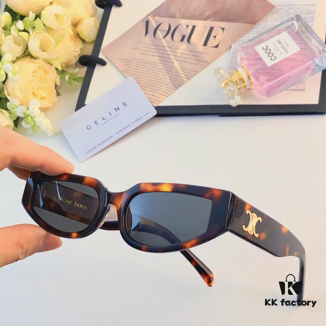 Celine 2024 New Retro Cat-Eye Small Frame Sunglasses for Women, Trendy European and American Style, Square and Round Face Flattering, High-End Fashion Sun Glasses