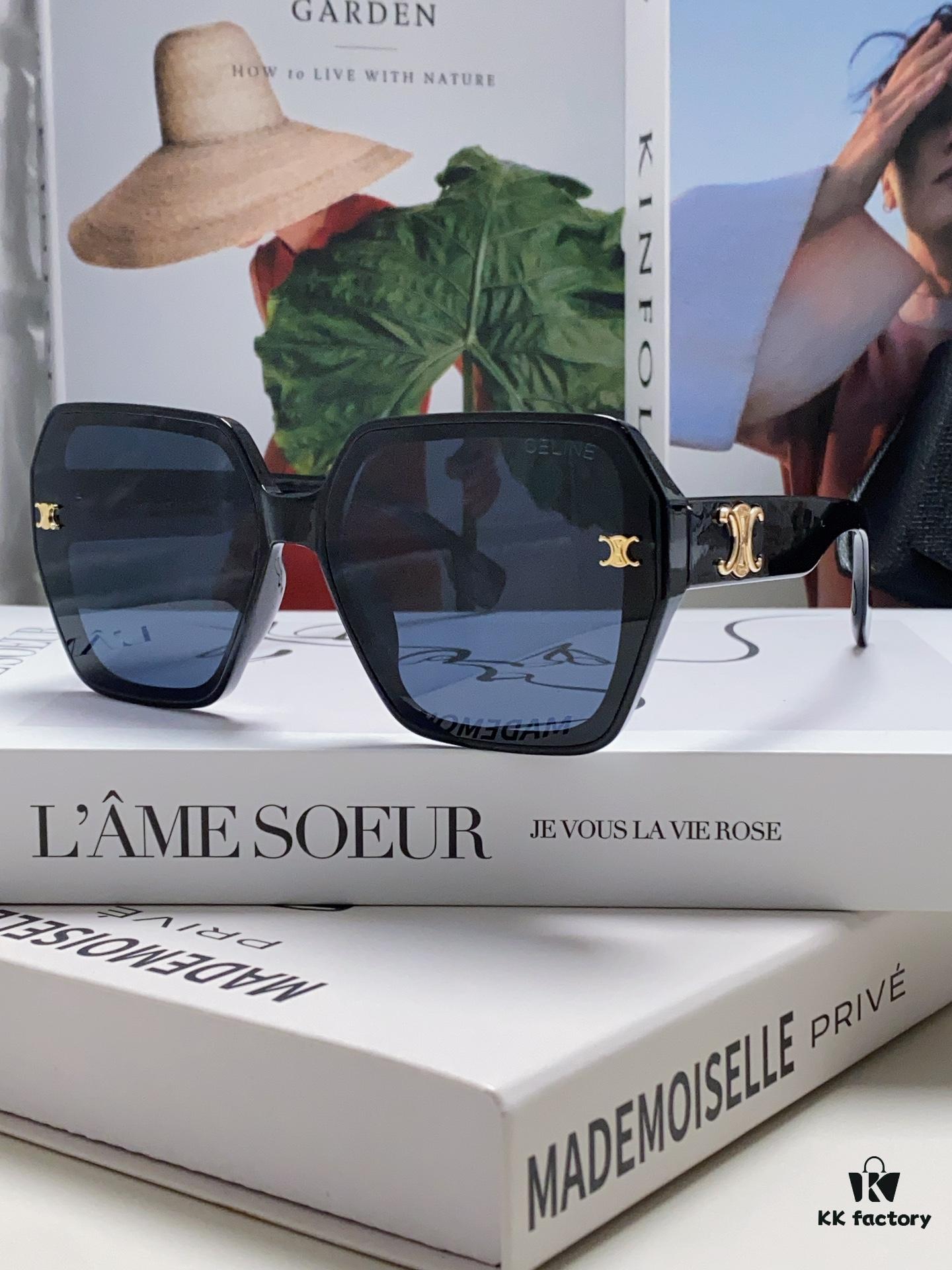 Celine 2024 New Arrival European and American Style Square Oversized Arch-Frame Sunglasses for Women, UV Protection Sun Glasses for Large Faces, Fashionable Outdoor Shades