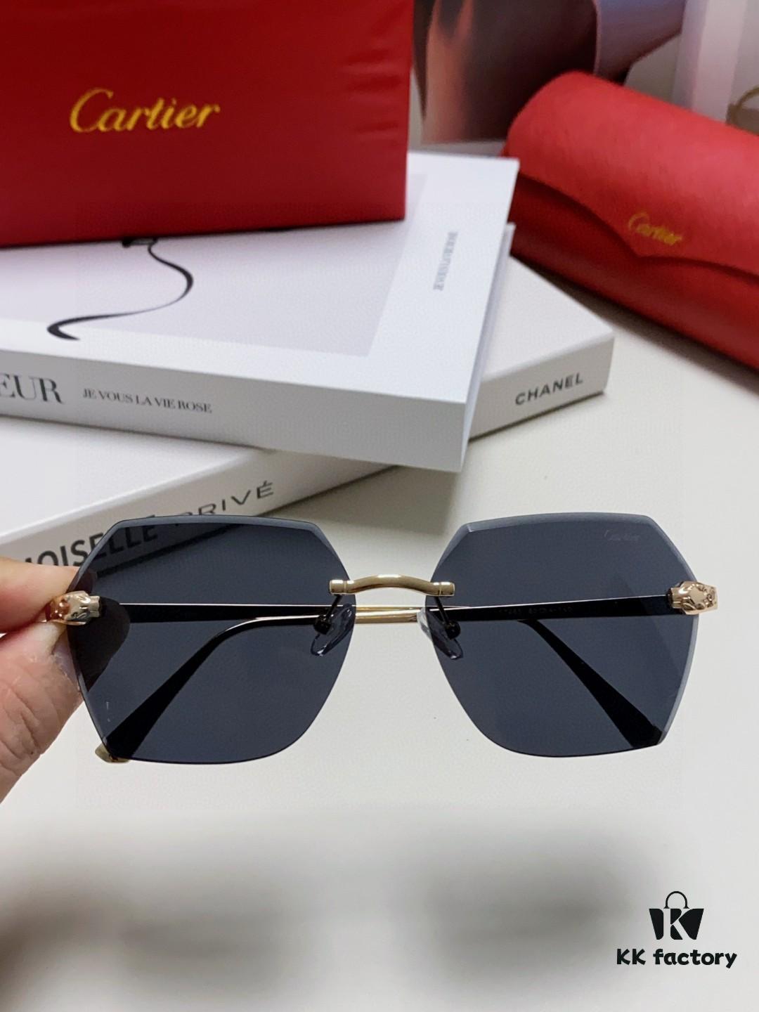 Cartier 2025 New Unisex Oversized Gradient Sunglasses for Women, Classic Leopard-Print Temples 🐆, Diamond-Cut Edges, High-End Aviator Sunglasses