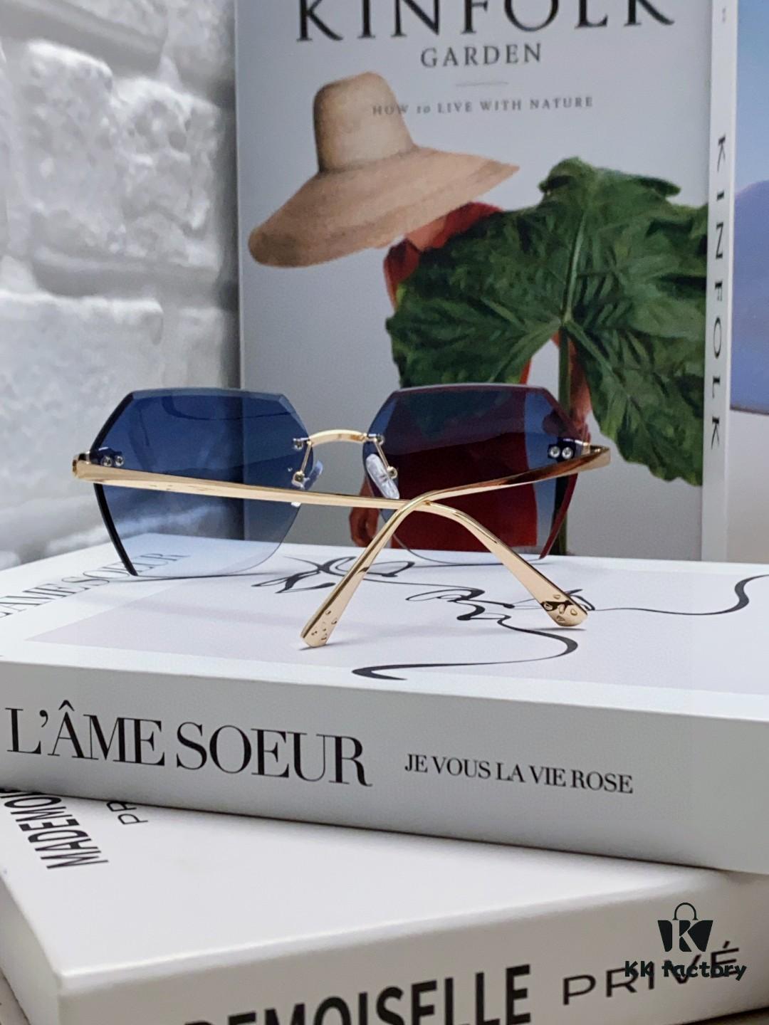 Cartier 2025 New Frameless Sunglasses for Women, Classic Leopard Print Temples, Diamond-Cut Edges, Gradient Lenses, Oversized Luxury Sunglasses