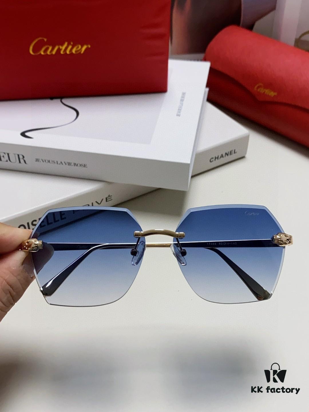 Cartier 2025 New Frameless Sunglasses for Women, Classic Leopard Print Temples, Diamond-Cut Edges, Gradient Lenses, Oversized Luxury Sunglasses