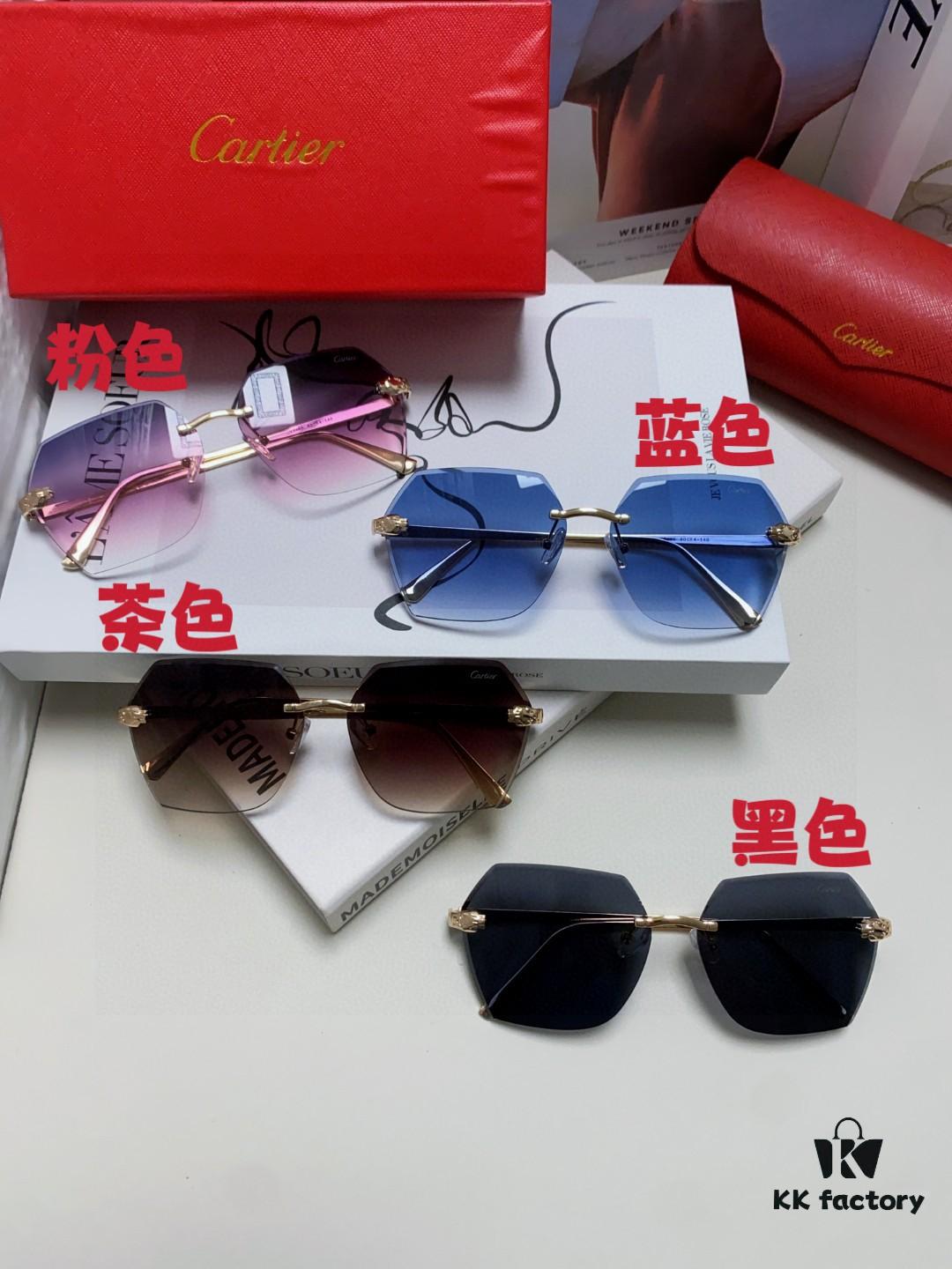 Cartier 2025 New Frameless Sunglasses for Women, Classic Leopard Print Temples, Diamond-Cut Edges, Gradient Lenses, Oversized Luxury Sunglasses