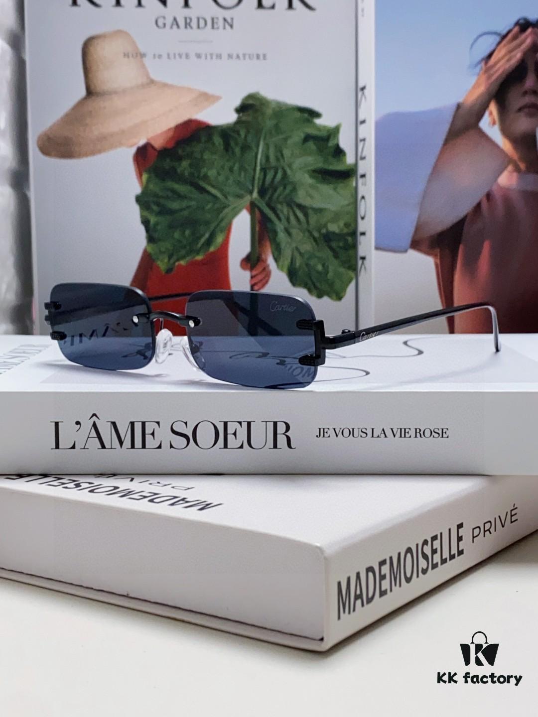 Cartier 2025 New Arrival Square Rimless Cut-out Sunglasses for Women, Slimming and Stylish, Fashionable INS-Style Street Snap Trendy Sunglasses, Unique Small Eyewear