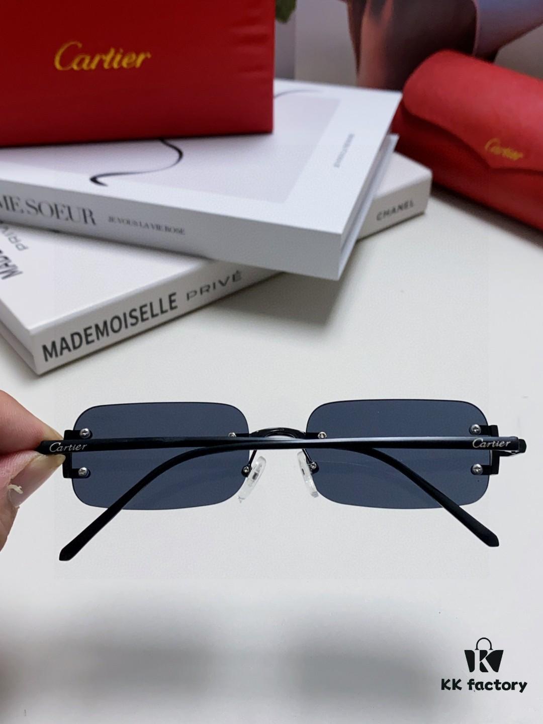 Cartier 2025 New Arrival Square Rimless Cut-out Sunglasses for Women, Slimming and Stylish, Fashionable INS-Style Street Snap Trendy Sunglasses, Unique Small Eyewear