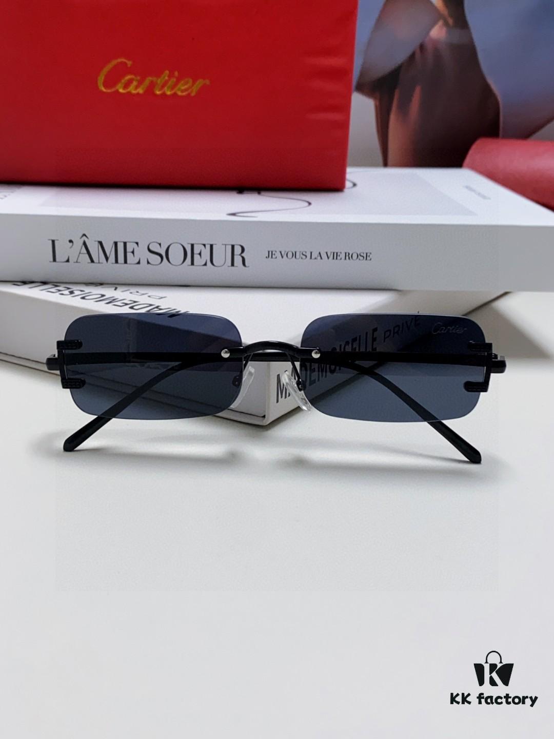 Cartier 2025 New Arrival Square Rimless Cut-out Sunglasses for Women, Slimming and Stylish, Fashionable INS-Style Street Snap Trendy Sunglasses, Unique Small Eyewear