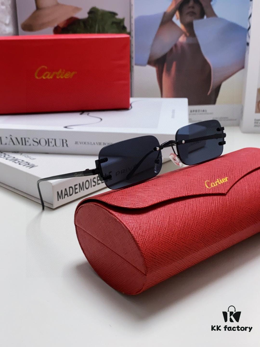 Cartier 2025 New Arrival Square Rimless Cut-out Sunglasses for Women, Slimming and Stylish, Fashionable INS-Style Street Snap Trendy Sunglasses, Unique Small Eyewear