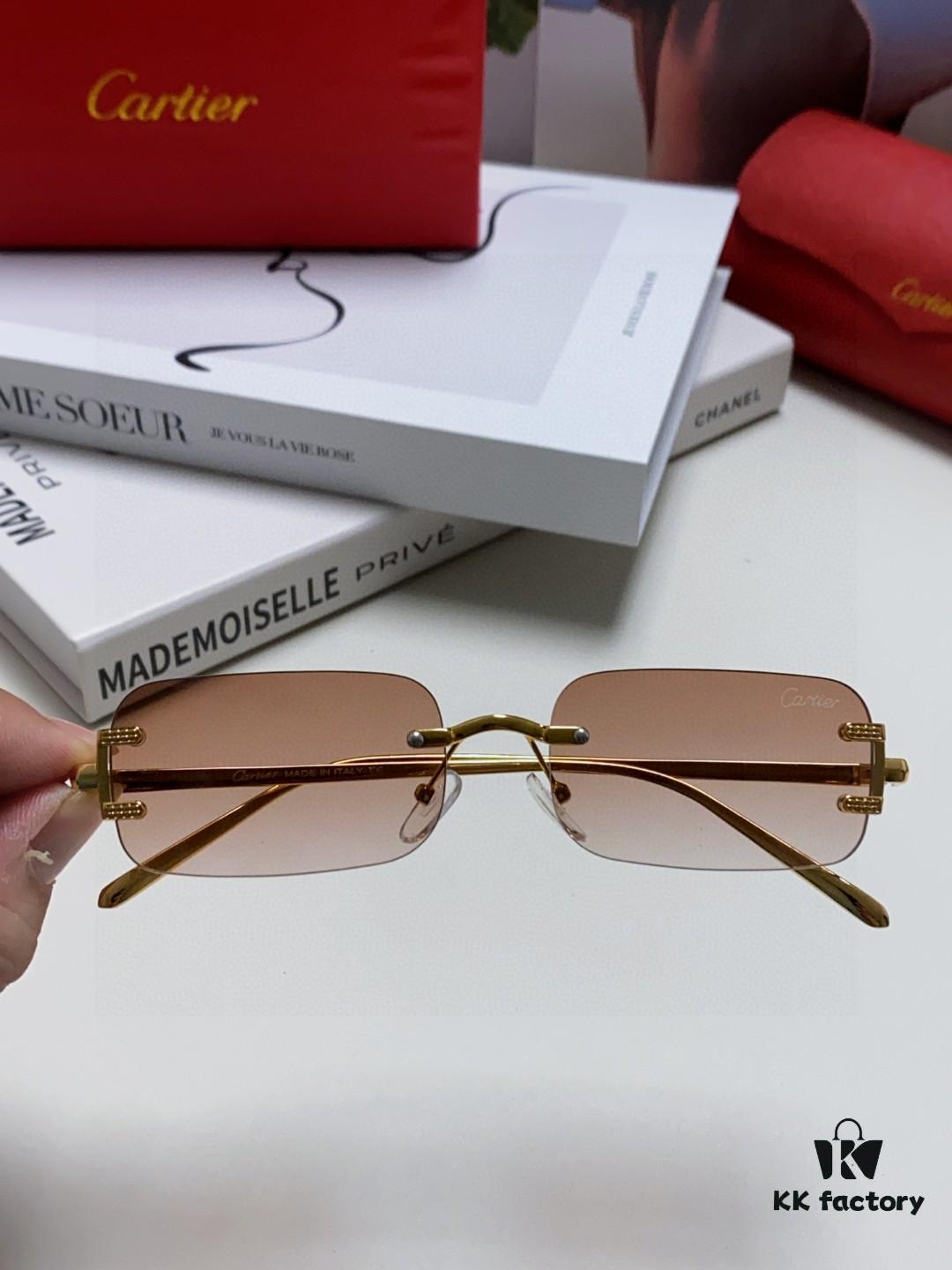 Cartier 2025 New Arrival Square Rimless Cut-Out Sunglasses for Women, Slimming and Stylish, European-American Fashion INS Trend Street Snap Cool Sunglasses, Unique Small Eyewear