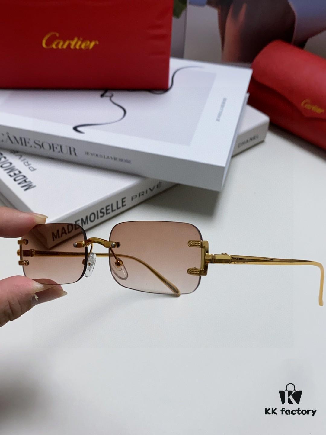 Cartier 2025 New Arrival Square Rimless Cut-Out Sunglasses for Women, Slimming and Stylish, European-American Fashion INS Trend Street Snap Cool Sunglasses, Unique Small Eyewear