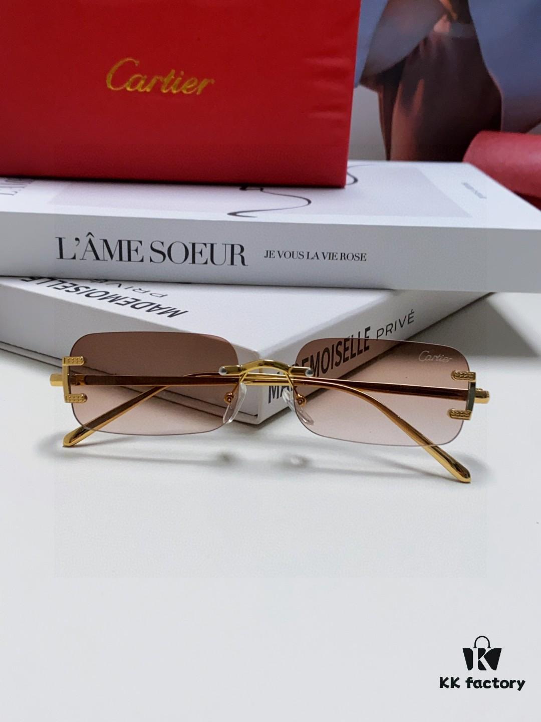Cartier 2025 New Arrival Square Rimless Cut-Out Sunglasses for Women, Slimming and Stylish, European-American Fashion INS Trend Street Snap Cool Sunglasses, Unique Small Eyewear