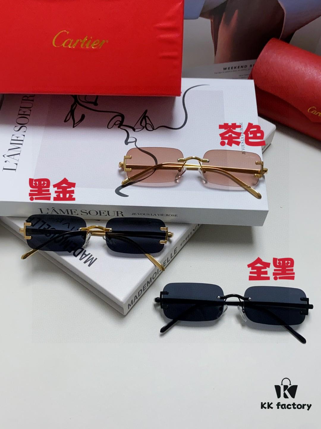 Cartier 2025 New Arrival Square Rimless Cut-Out Sunglasses for Women, Slimming and Stylish, European-American Fashion INS Trend Street Snap Cool Sunglasses, Unique Small Eyewear