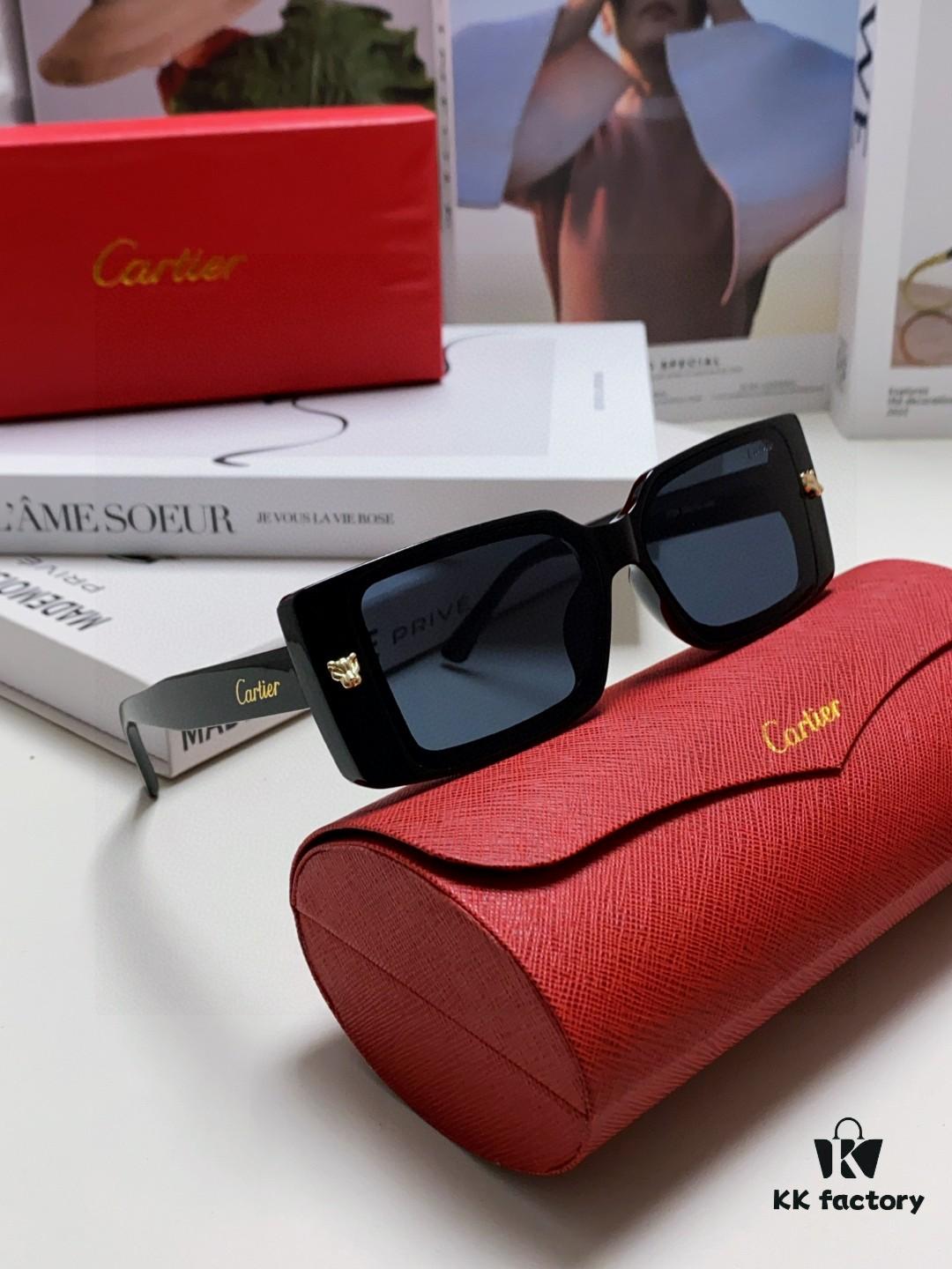 Cartier Unisex Classic Leopard Logo Sunglasses, Simple and Elegant, Universal Frame Shape for All Face Types