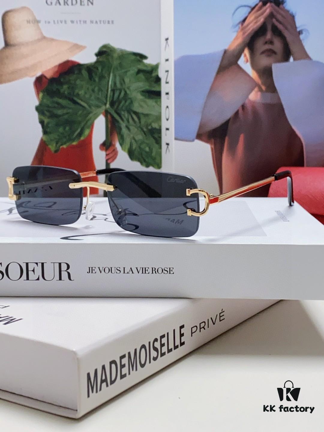 Cartier Unisex Square Frameless Sunglasses 2025 New Men's Stylish Narrow-Rimmed Retro American Style Sun Glasses