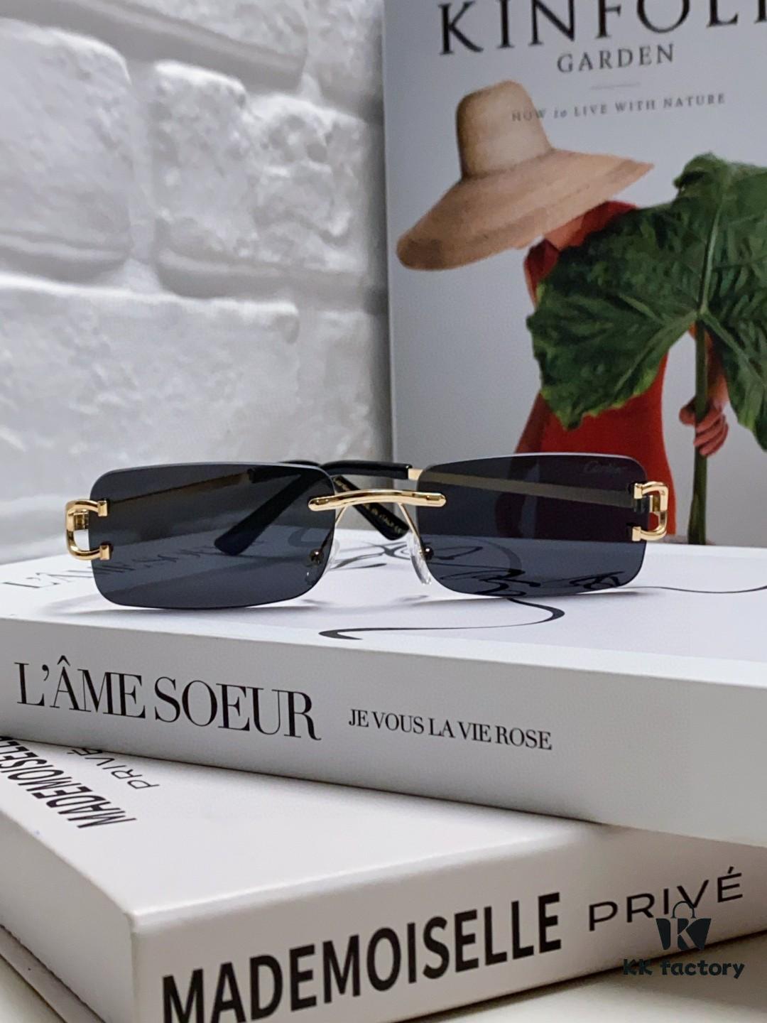 Cartier Unisex Square Frameless Sunglasses 2025 New Men's Stylish Narrow-Rimmed Retro American Style Sun Glasses