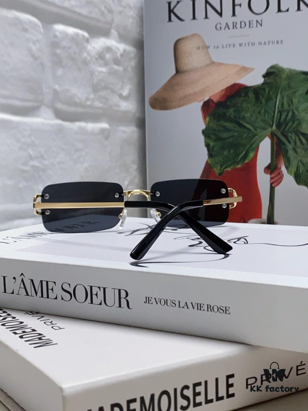 Cartier Unisex Square Frameless Sunglasses 2025 New Men's Stylish Narrow-Rimmed Retro American Style Sun Glasses