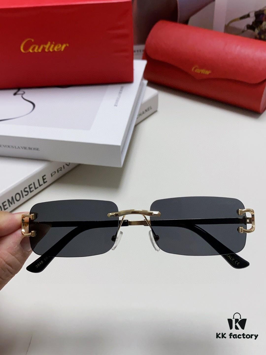 Cartier Unisex Square Frameless Sunglasses 2025 New Men's Stylish Narrow-Rimmed Retro American Style Sun Glasses