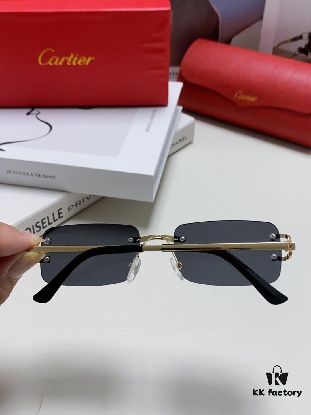 Cartier Unisex Square Frameless Sunglasses 2025 New Men's Stylish Narrow-Rimmed Retro American Style Sun Glasses