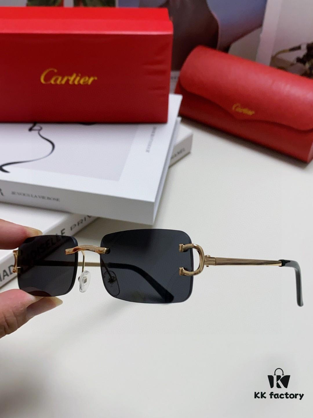 Cartier Unisex Square Frameless Sunglasses 2025 New Men's Stylish Narrow-Rimmed Retro American Style Sun Glasses