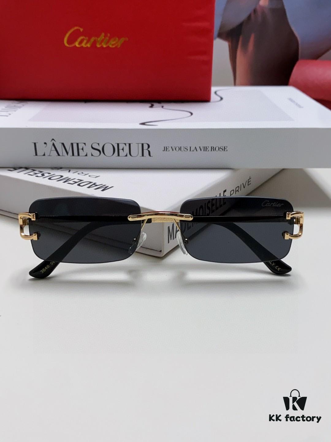 Cartier Unisex Square Frameless Sunglasses 2025 New Men's Stylish Narrow-Rimmed Retro American Style Sun Glasses