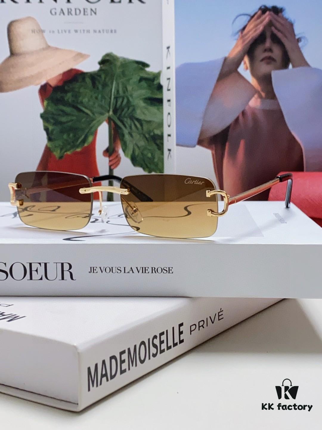 Cartier Unisex Square Frameless Sunglasses 2025 New Men's Stylish Narrow-Rimmed Retro American Style Sun Glasses