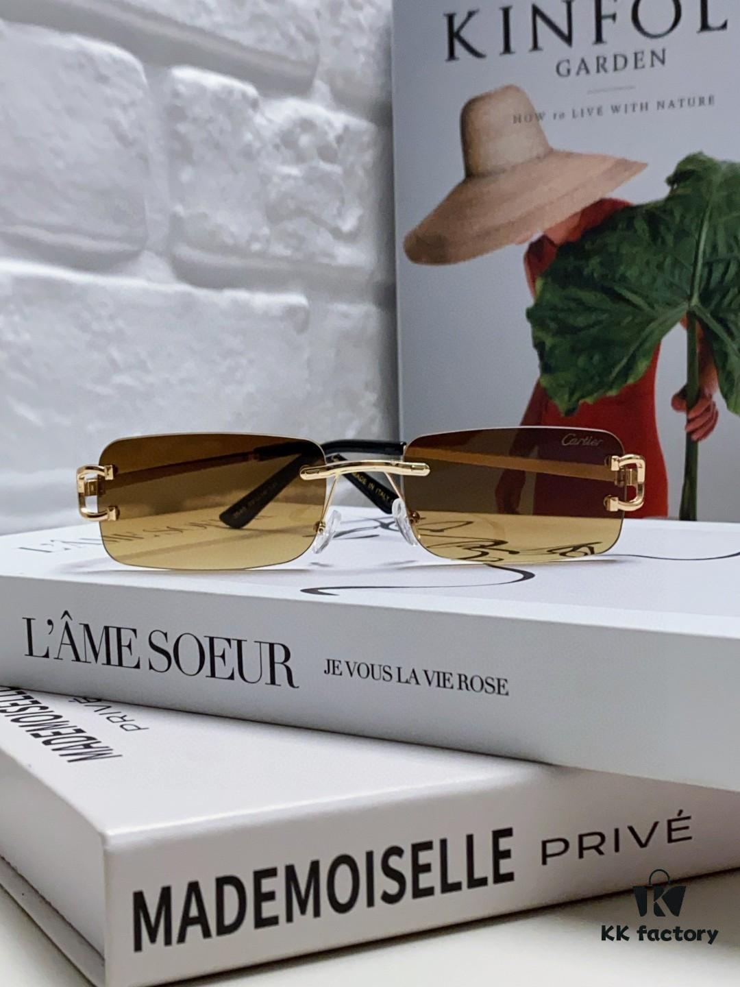 Cartier Unisex Square Frameless Sunglasses 2025 New Men's Stylish Narrow-Rimmed Retro American Style Sun Glasses