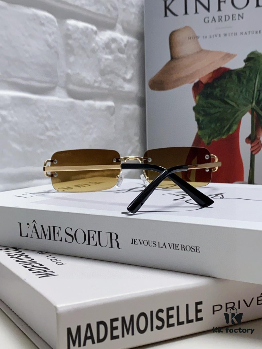 Cartier Unisex Square Frameless Sunglasses 2025 New Men's Stylish Narrow-Rimmed Retro American Style Sun Glasses